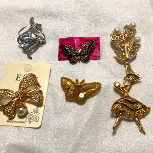 6 brooches 1 rare lady dancer 1 betsey Johnson